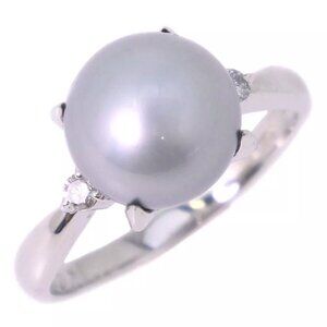 Pearl Ring gray9.5 ｍｍ Pt900Platinum/Black Cultured Pearl/diamond #6.4(...